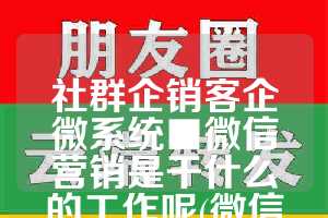 社群企销客企微系统■微信营销是干什么的工作呢(微信社群营销模式)